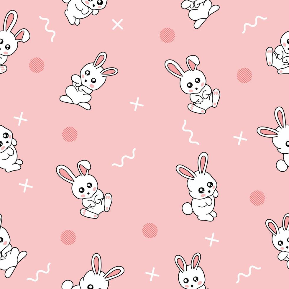 bonito muitos coelho branco animal padrão sem costura papel de parede de objeto branco com design rosa claro. vetor