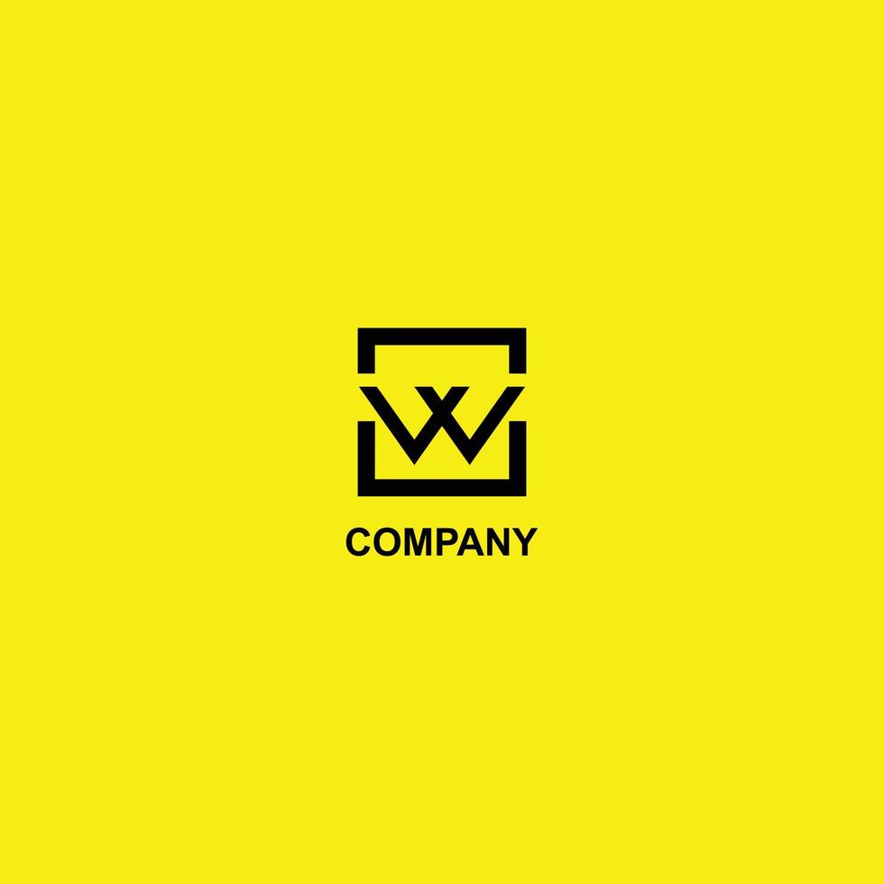 modelo de design de logotipo letra w ou vv ou vw, caixa preta em fundo amarelo, conceito de logotipo quadrado retângulo, simples e limpo, forte negrito vetor