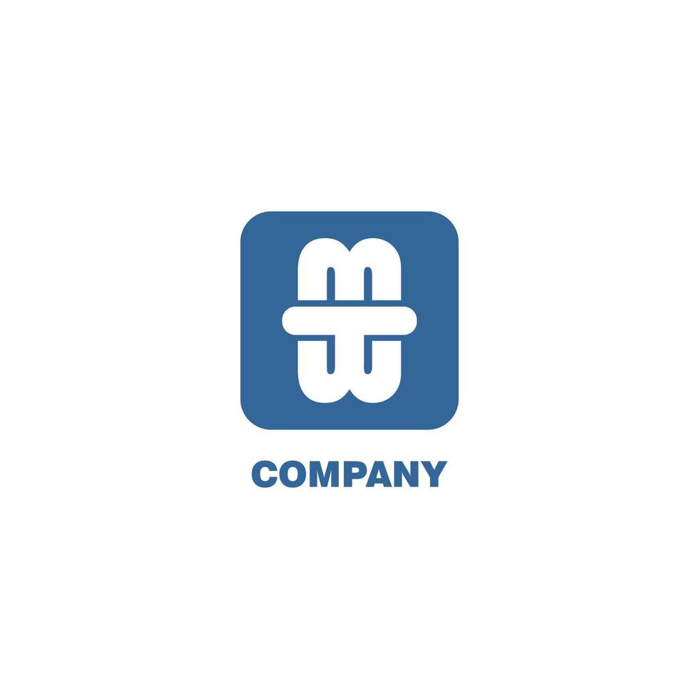 modelo de design de logotipo de empresa de alfabeto twm ou mtw, conceito de logotipo inicial, letreiro, cinza azul, quadrado arredondado vetor