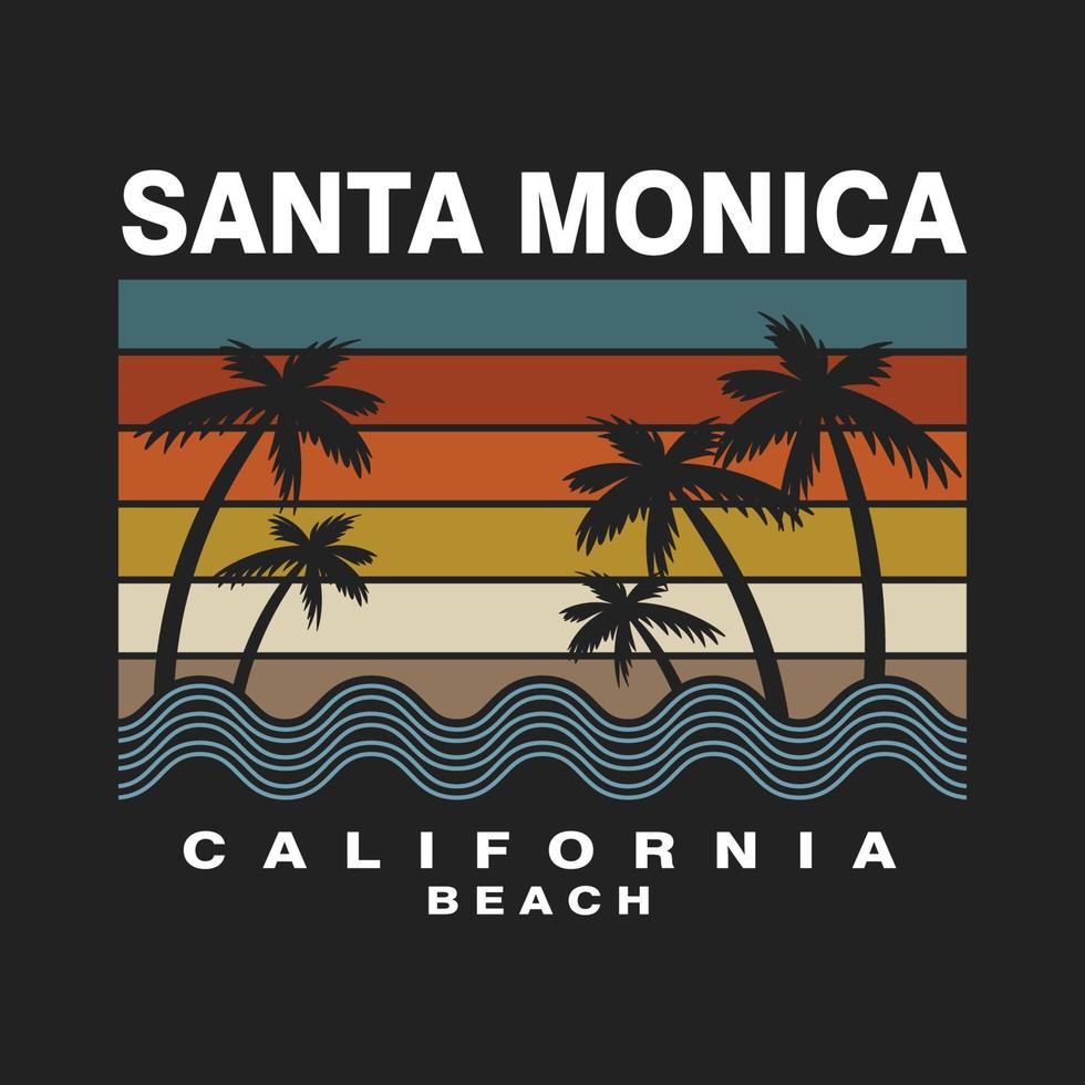 santa monica califórnia praia silhueta retrô árvore coco ilustração vetorial vetor