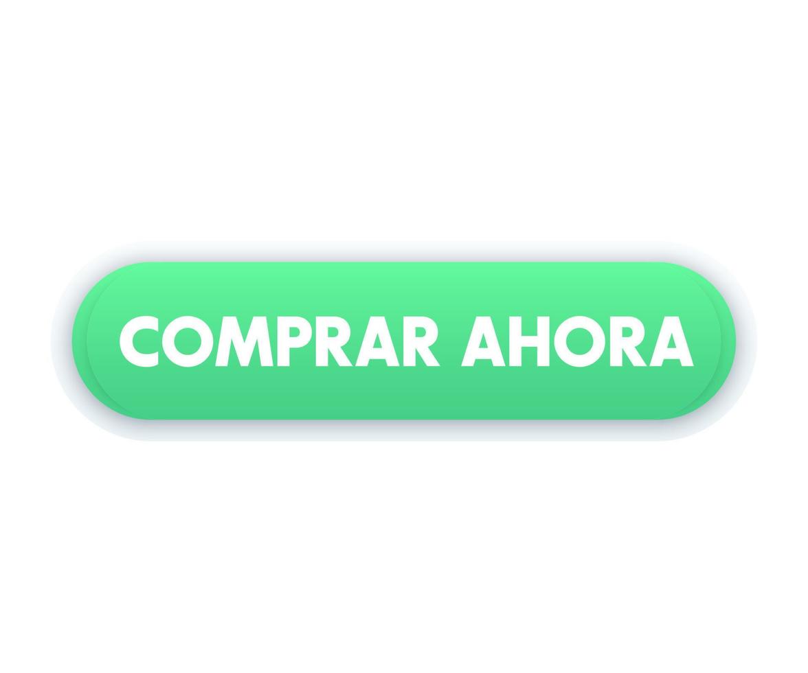 compre agora em espanhol, botão verde na moda para web vetor