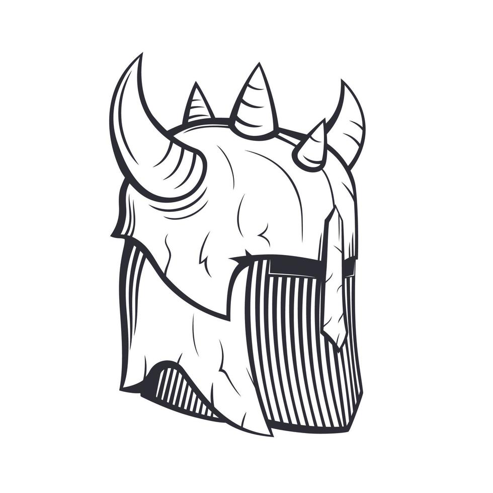 capacete guerreiro com chifres isolados em branco, ilustração vetorial vetor