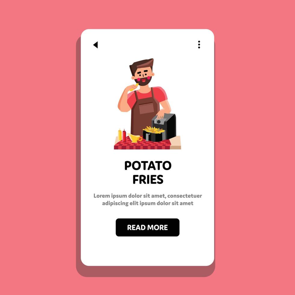 batatas fritas cozinhar chef na fritadeira de ar vetor