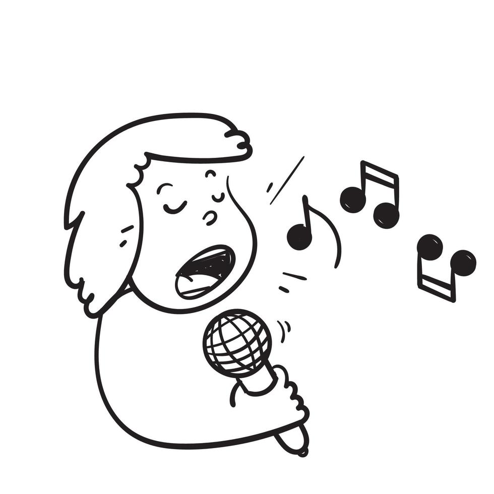 personagem de doodle desenhado à mão cantando vetor de ilustração de voz