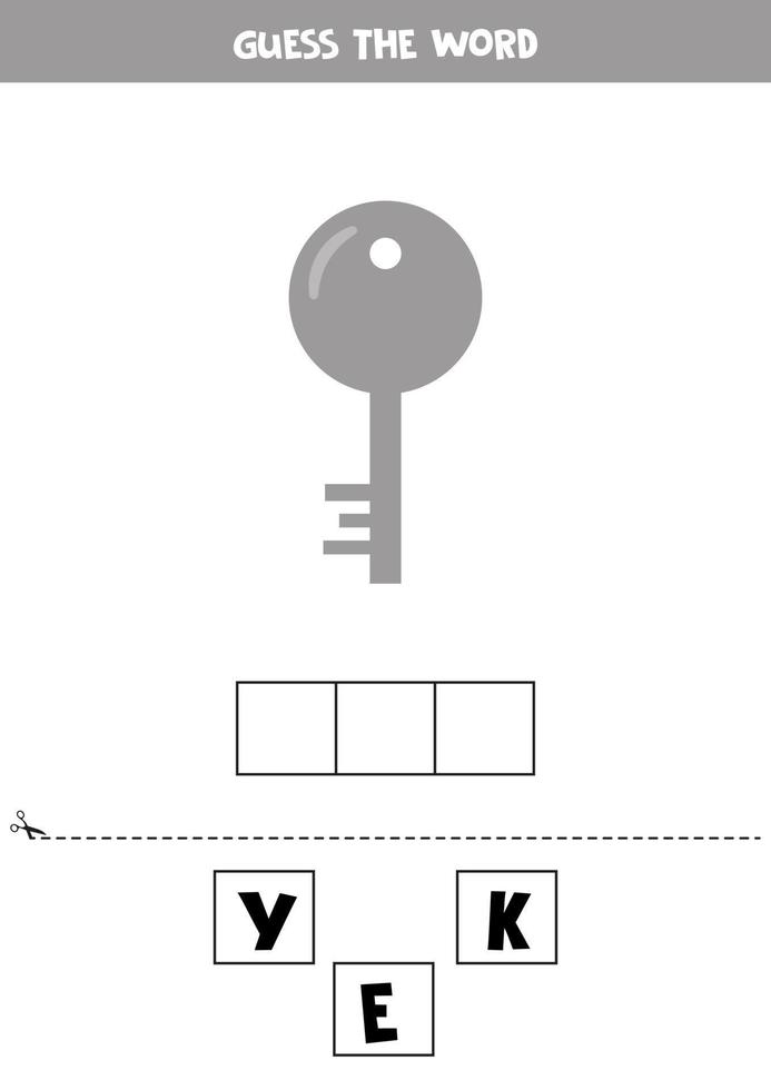 jogo de ortografia para crianças. chave metálica. vetor