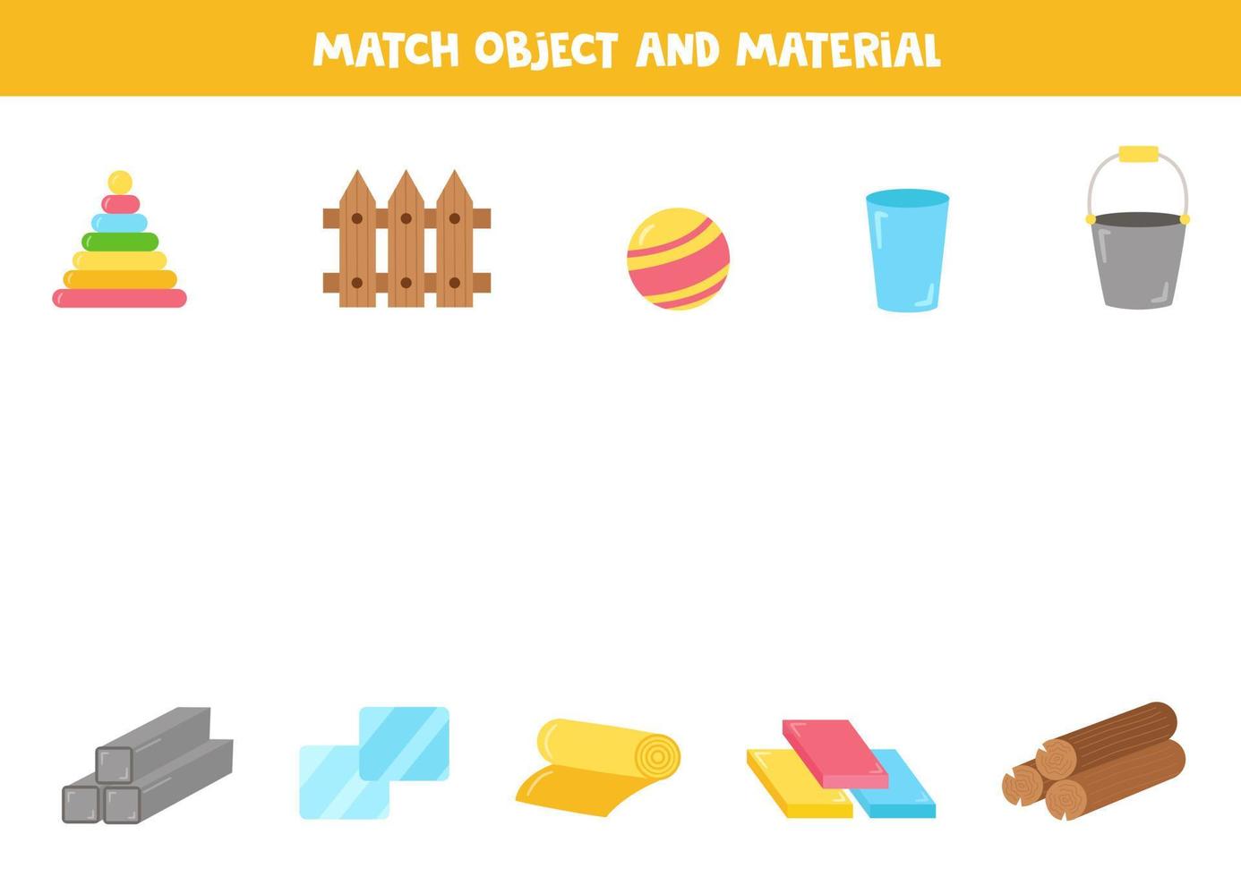 combinar objeto e material. quebra-cabeça lógico para crianças. vetor