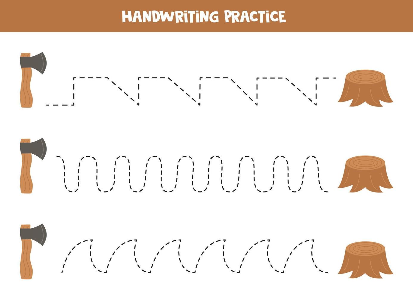 linhas de rastreamento para crianças. machado e toco dos desenhos animados. prática da escrita. vetor