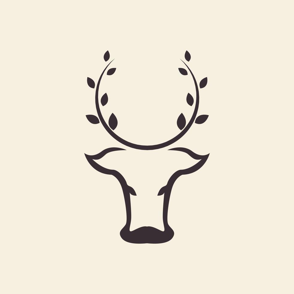 vaca de cabeça simples com design de logotipo de chifre de folha vetor gráfico símbolo ícone ilustração ideia criativa
