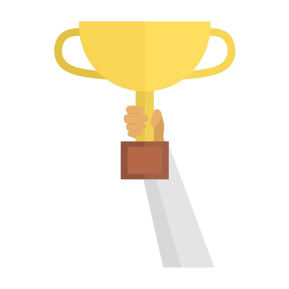 ilustração de ícone de mão segurando um troféu de prêmio de ouro tem o significado de sucesso em alcançar o objetivo vetor