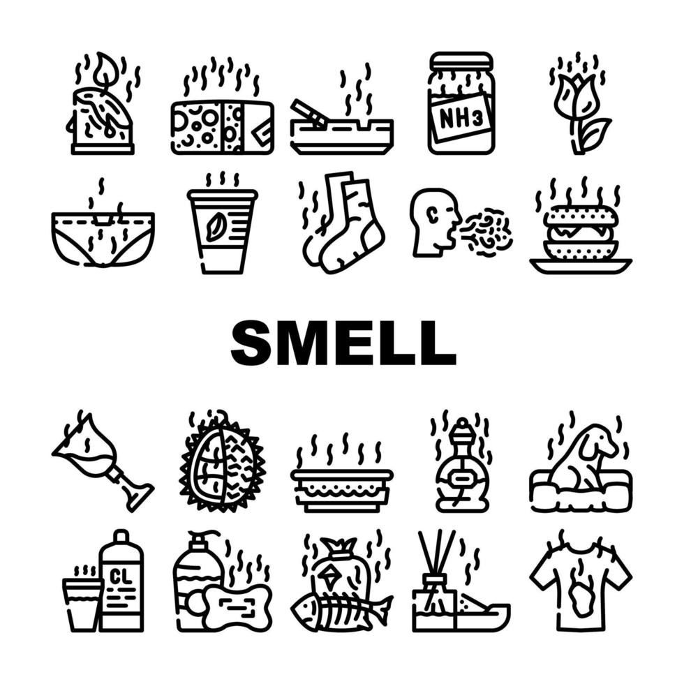 conjunto de ícones de coleção de sensação e sentido de cheiro vetor