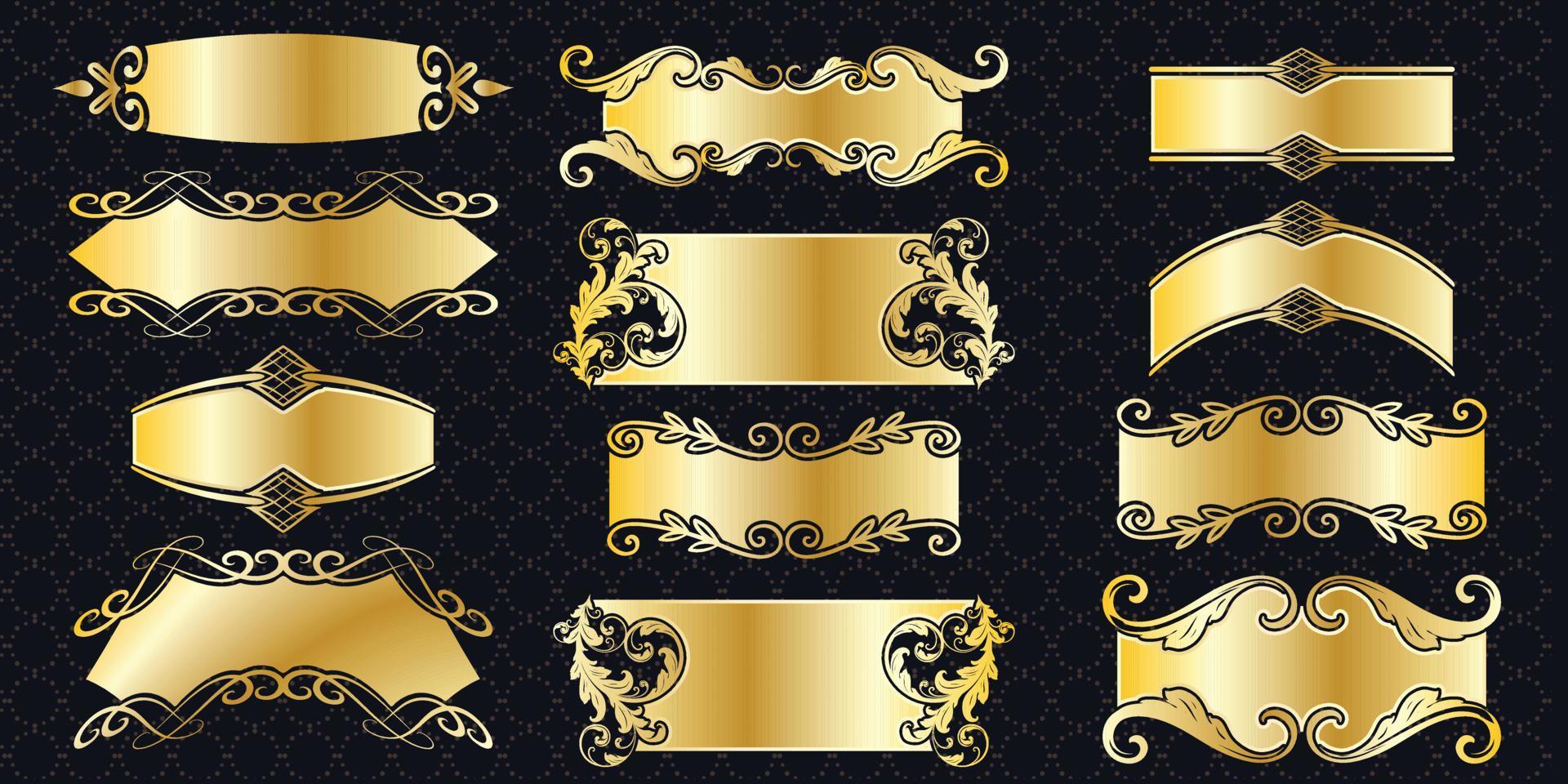 conjunto de moldura borda ornamentado vintage dourado clássico ornamental elementos antigos decoração de banner gráfico pacote de coleção elegante vetor