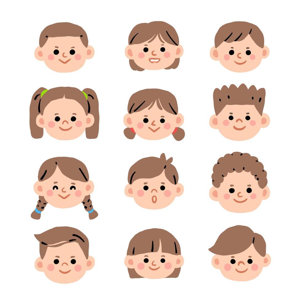 conjunto de rostos de desenho de criança vetor