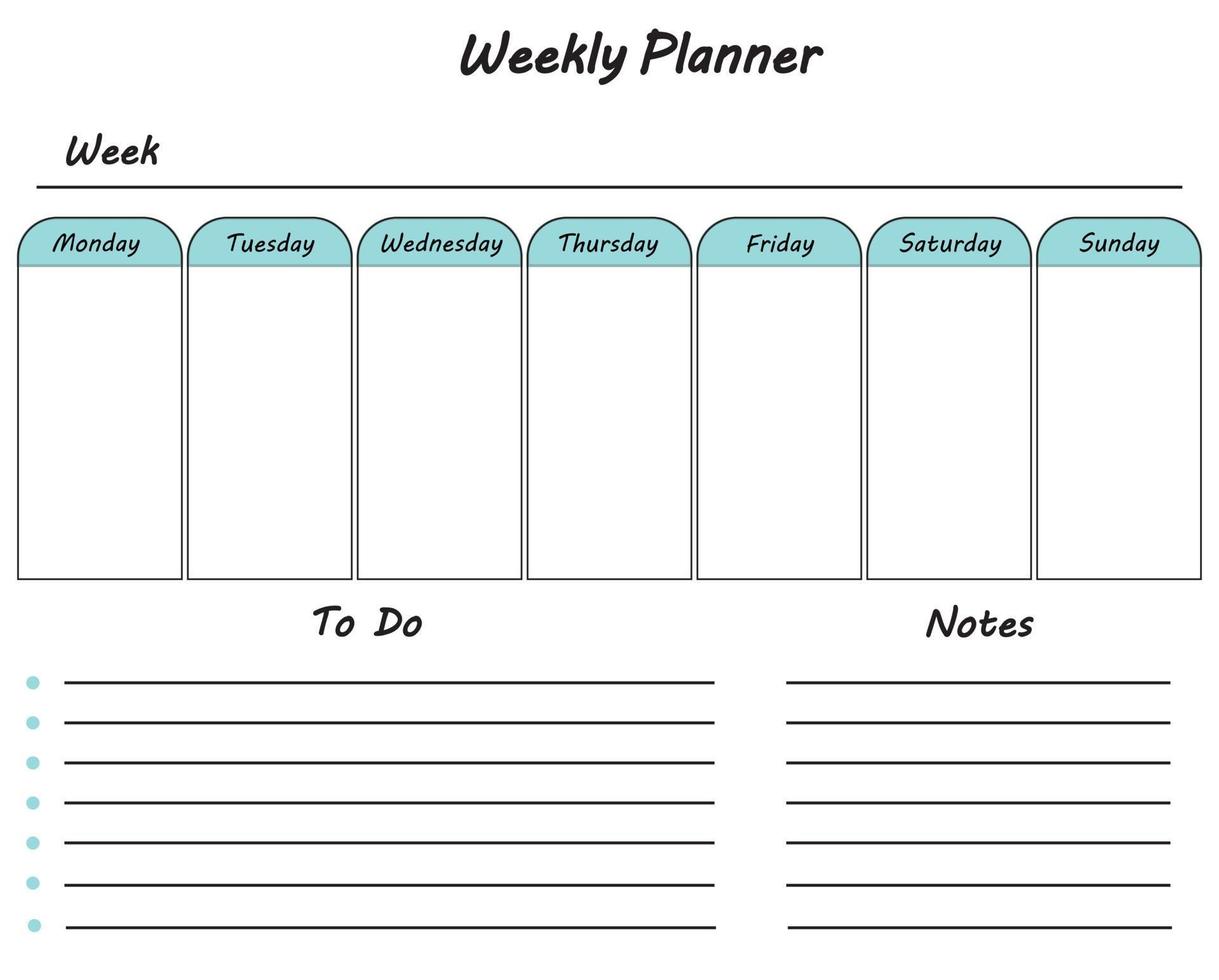 modelo de planejador semanal para fazer lista e notas agenda de organizador de negócios de escritório gráfico branco em branco vetor