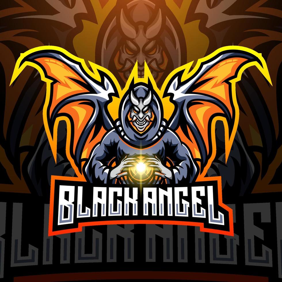 design de logotipo de mascote esport anjo negro vetor