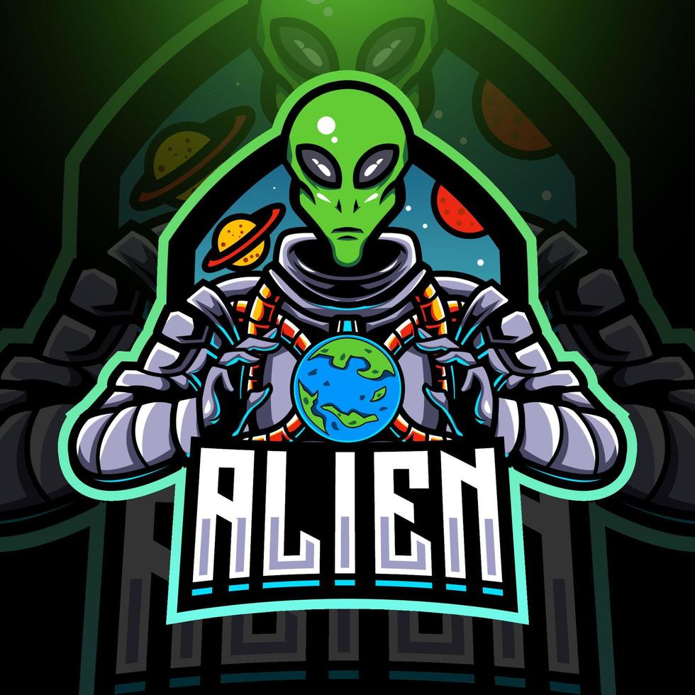 Design do logotipo do mascote alien esport vetor