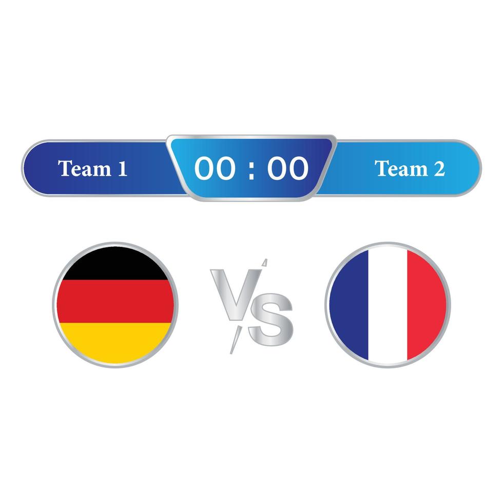 Alemanha vs França placar transmitido modelo de terços inferiores para esportes como futebol e futebol. ilustração vetorial placar equipe transmissão gráfico e modelo de terços inferiores para esportes. vetor