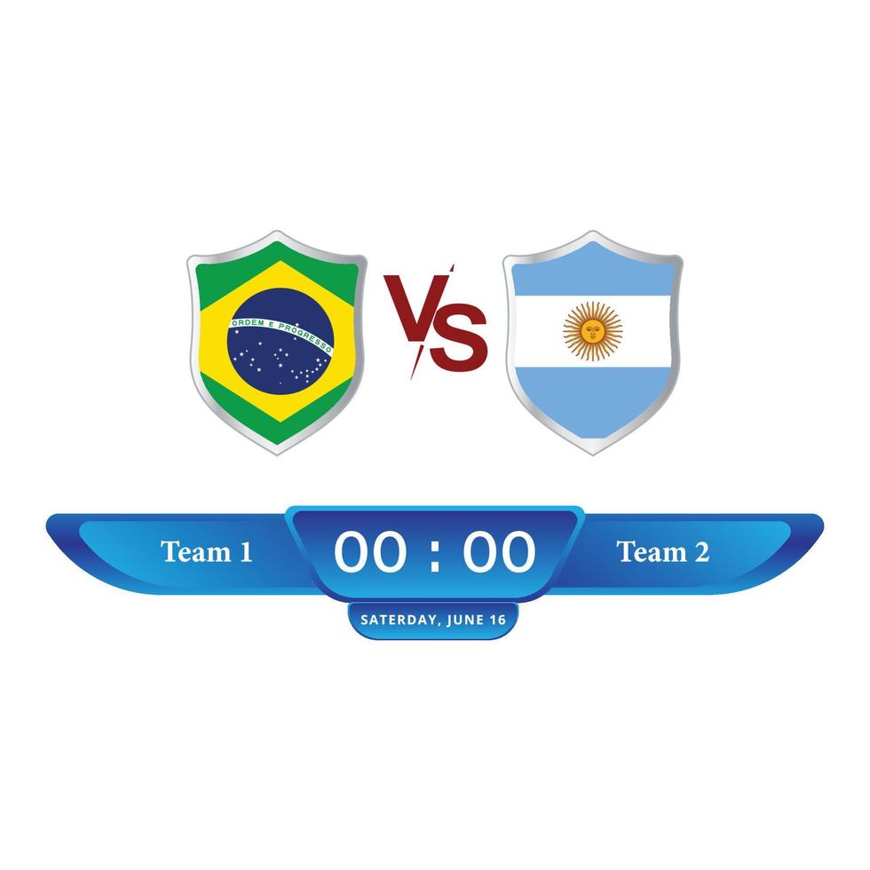 coleção de placar de jogo de futebol. placar de futebol com sombra de cor azul. placar esportivo com a bandeira nacional. brazil vs argentina combina a terceira sobreposição inferior com um tom azul. vetor