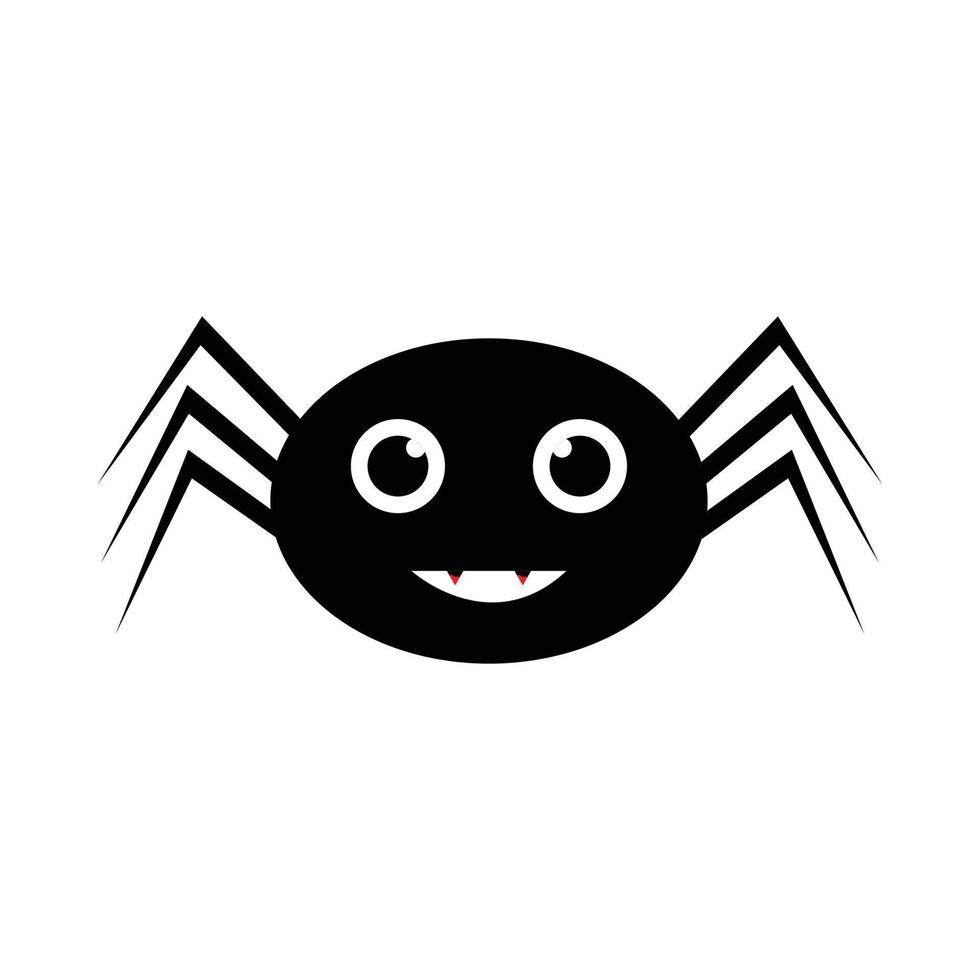 vetor de aranha preta bonito de halloween com um rosto sorridente. design de ilustração de halloween com o vetor de aranha preta. desenho de aranha sorridente com dentes assustadores.
