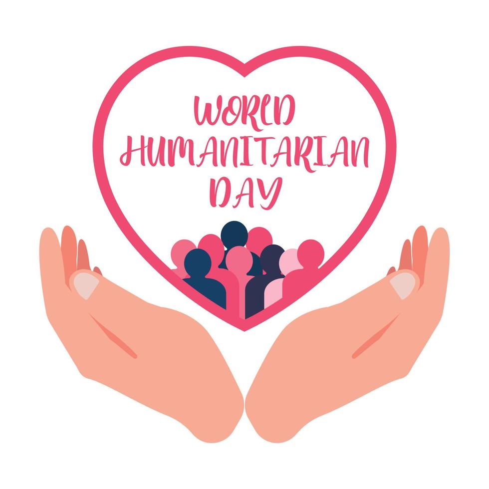 ilustração do dia humanitário mundial. vetor especial do dia humanitário com forma de mão. vetor de homens dentro de uma forma de amor vermelho. elemento de design criativo.ilustração do dia humanitário mundial