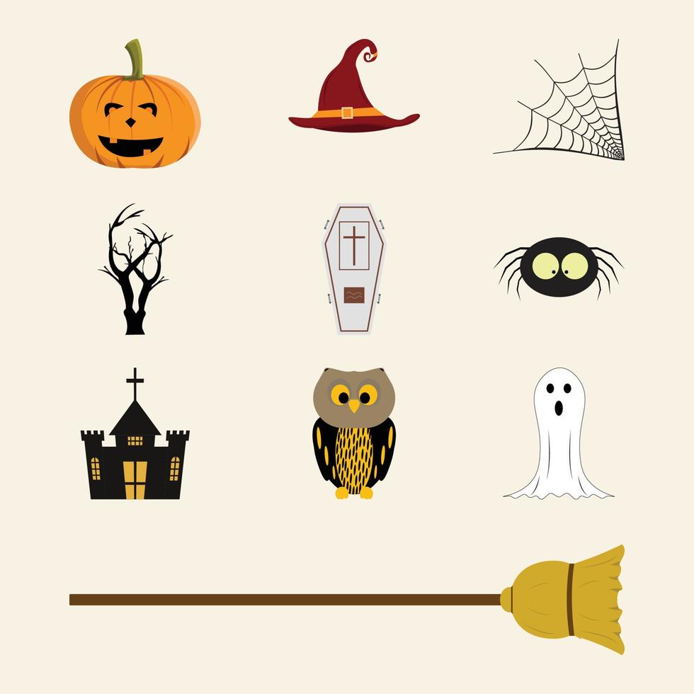 elemento de halloween com design em forma de mal e várias cores. coleção de desenho vetorial de halloween. coleção de design de vetor de elemento de festa assustador de halloween em um fundo esbranquiçado.