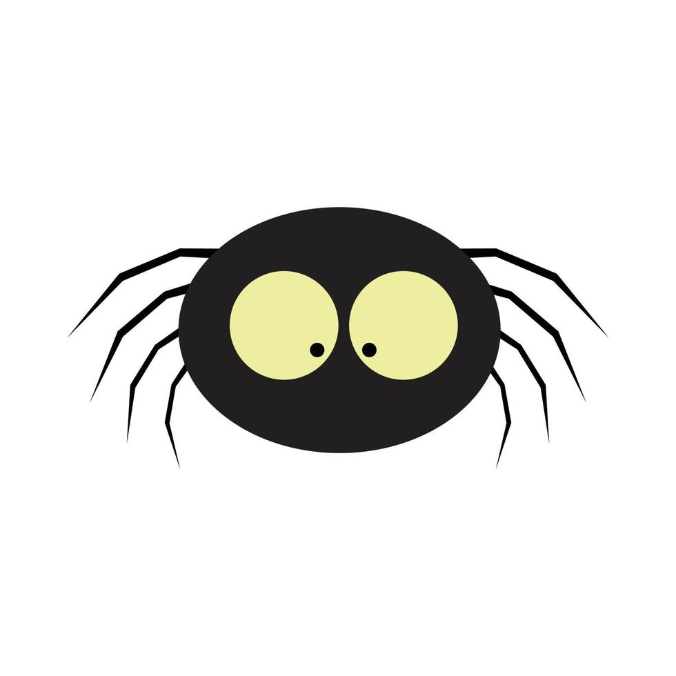 vetor de aranha preta de halloween com um rosto bonito. design de ilustração de halloween com a aranha preta fofa com vetor de olhos amarelos. antigo desenho de aranha assustadora com uma cara assustadora.