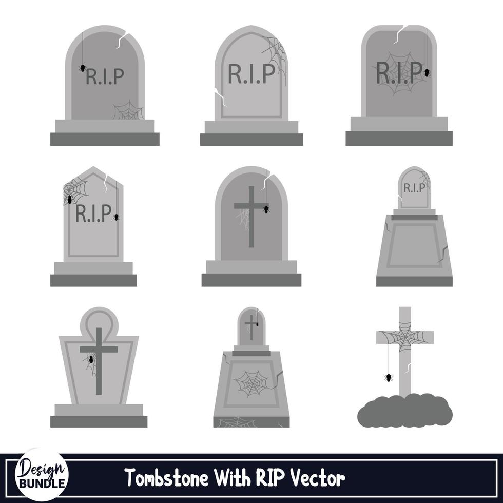 design de vetor de lápide assustador de halloween em um fundo branco. vetor de lápide com cor de cinza e sinal cristão. coleção de túmulos de halloween com design assustador.