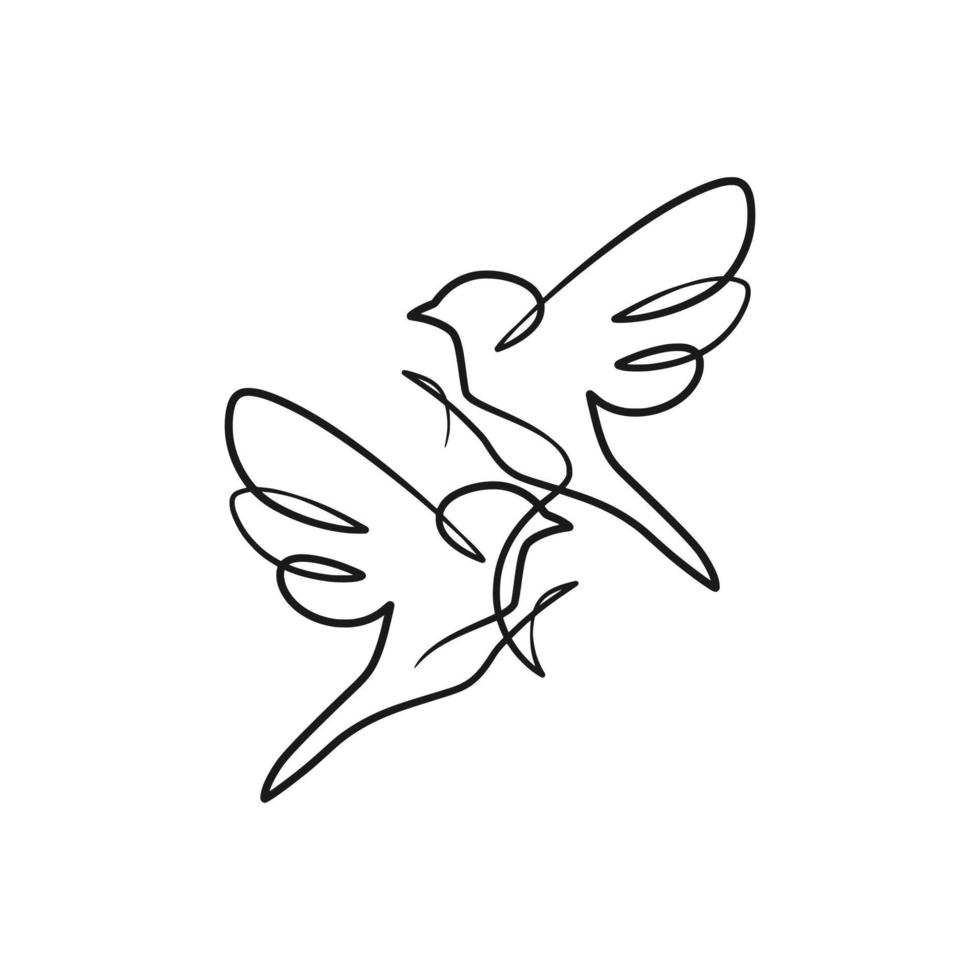 desenho de arte contínua de uma linha de pássaro de casal vetor
