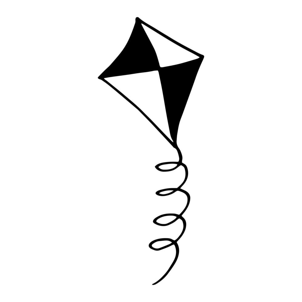 pipa doodle desenhado à mão. vetor, minimalismo, escandinavo, monocromático, nórdico. ícone de adesivo de cauda de fita voadora de vento de brinquedo vetor