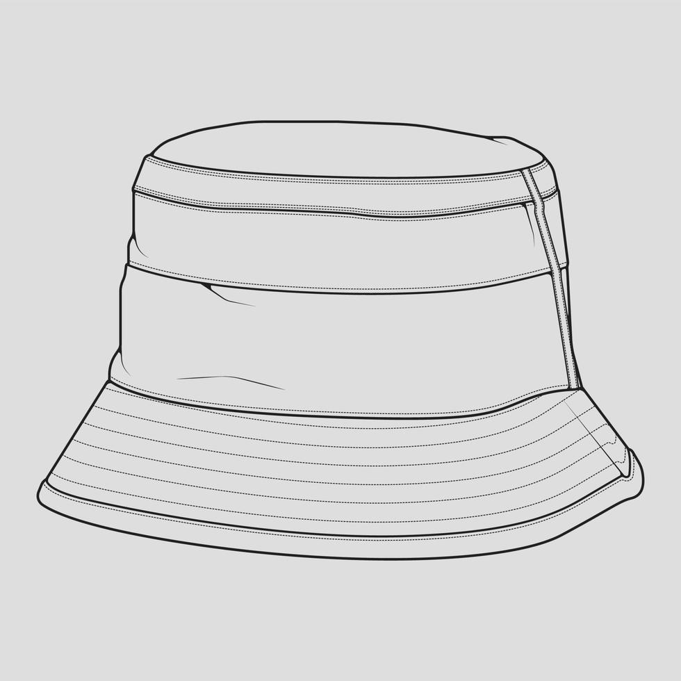 vetor de desenho de contorno de chapéu de balde, chapéu de balde em um estilo de desenho, contorno de modelo de treinadores, ilustração vetorial.
