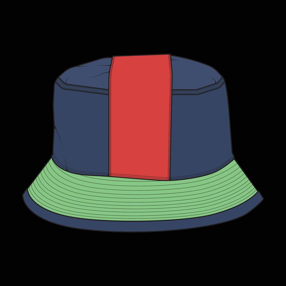 vetor de bloco de cores de contorno de chapéu de balde, chapéu de balde em um estilo colorido, contorno de modelo de treinadores, ilustração vetorial.