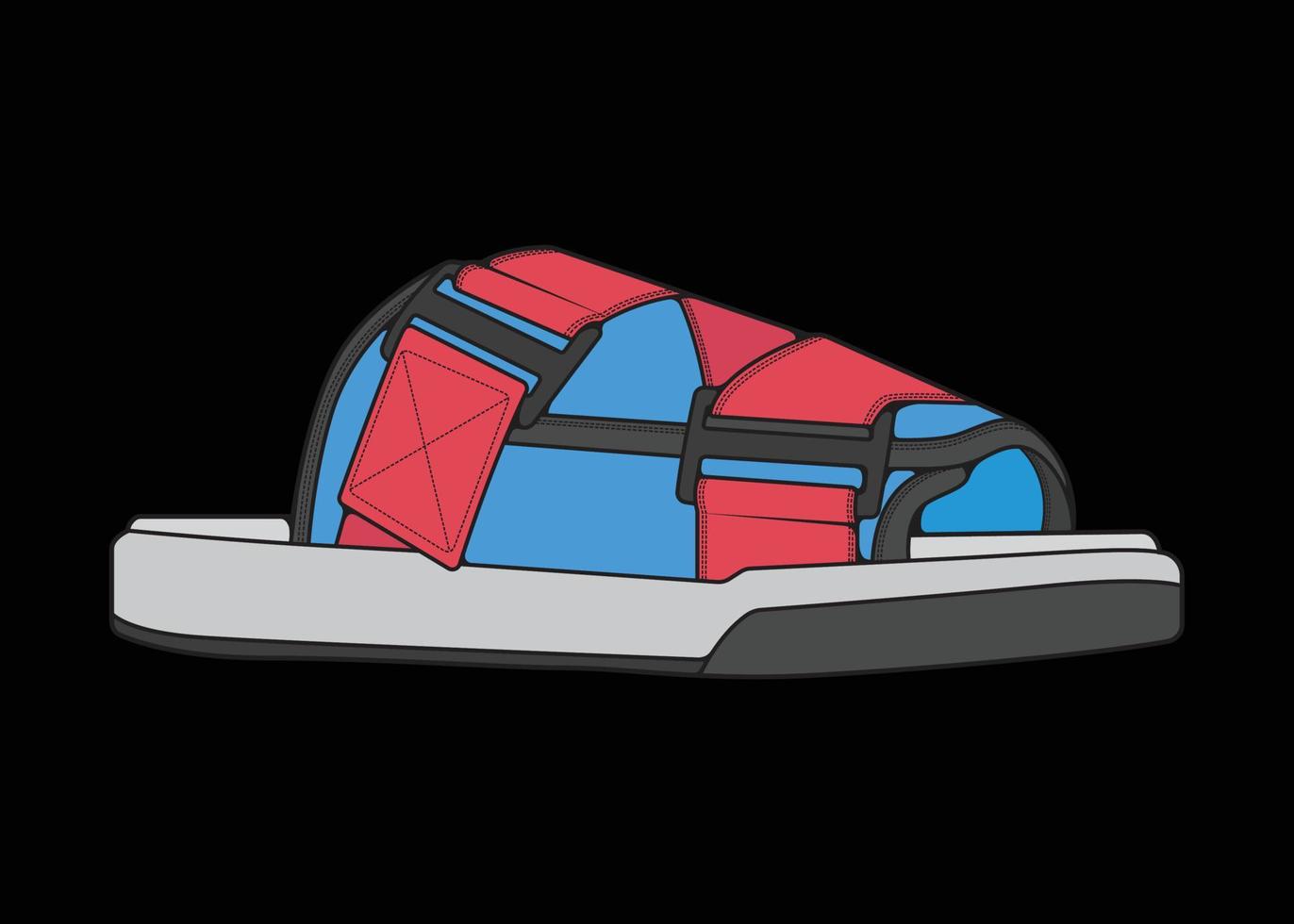 vetor de desenho multicolorido de sandálias de tira, sandálias de tira em um estilo multicolorido, ilustração vetorial. com fundo preto