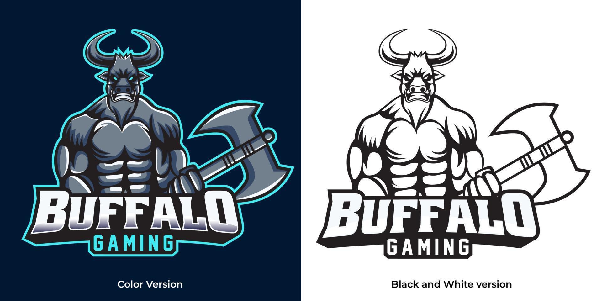 design de mascote de logotipo de esport de lutador de búfalo vetor