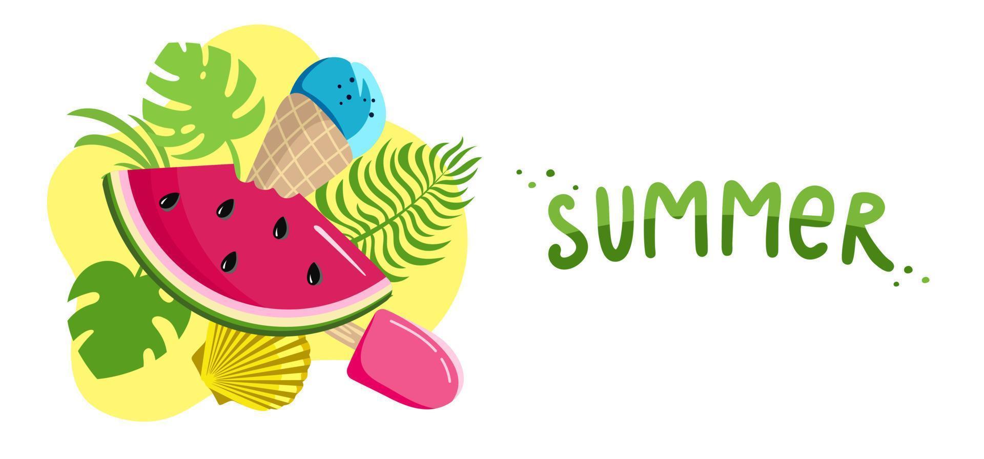 cabeçalho do site de fundo de verão banner horizontal colorido cartão postal ilustração vetorial de conceito de férias em estilo simples vetor