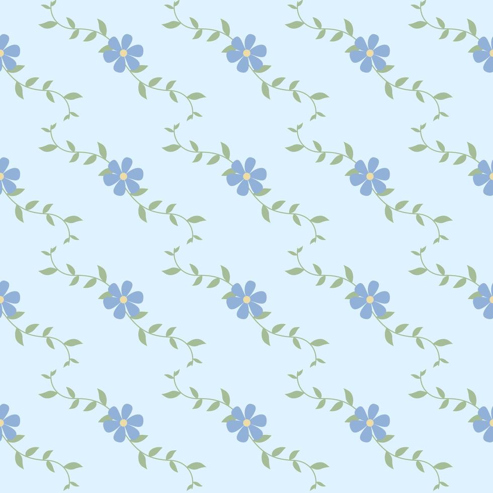 sem costura padrão de flores azuis e folhas verdes sobre fundo azul. vetor