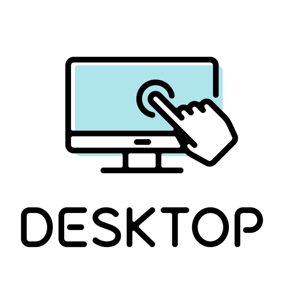 tela sensível ao toque tudo em um pictograma de computador desktop com etiqueta de texto vetor