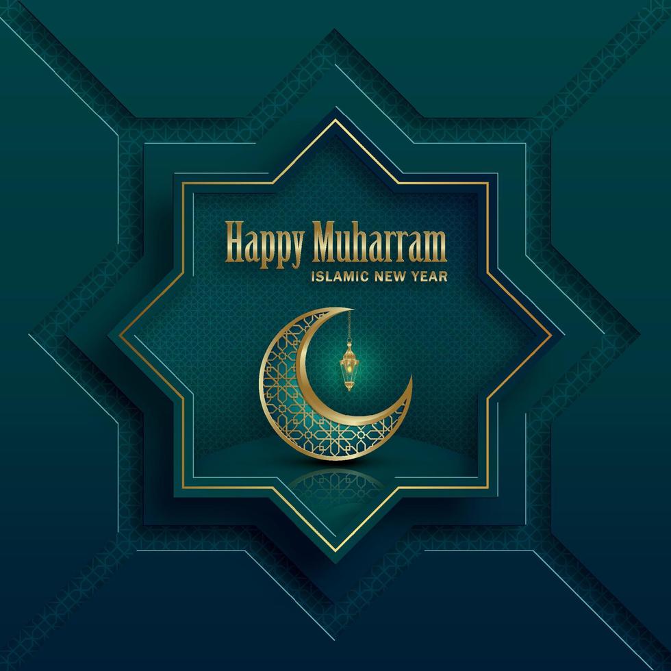 feliz muharram, o ano novo islâmico, novo design de ano hijri com padrão de ouro sobre fundo de cor de papel vetor