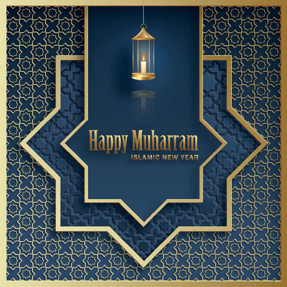 feliz muharram, o ano novo islâmico, novo design de ano hijri com padrão de ouro sobre fundo de cor de papel vetor