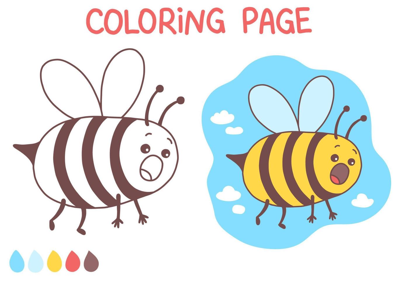 página para colorir de abelha ilustração vetorial de doodle engraçado e fofo vetor