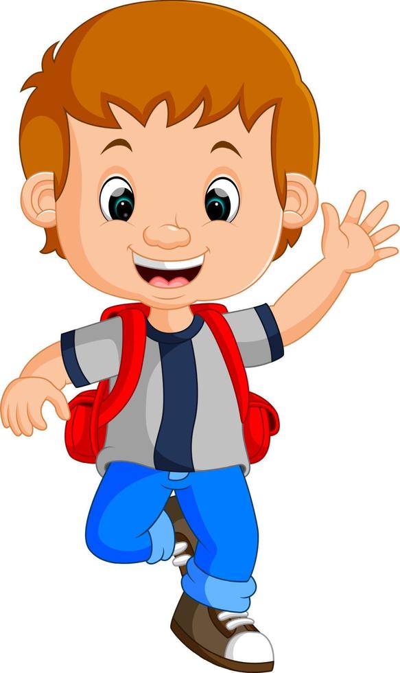 menino com desenhos animados de mochilas vetor
