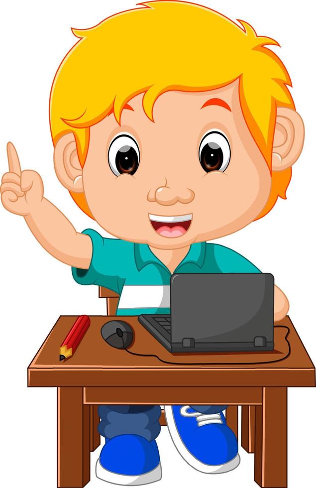 garoto garoto usando o desenho de computador vetor