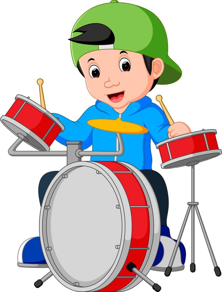 desenho animado do pequeno baterista vetor