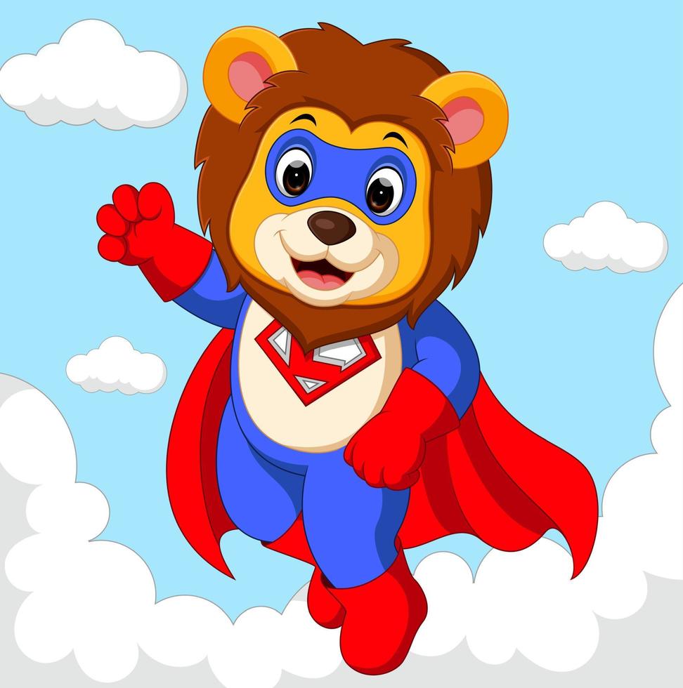 desenho animado de super-herói de leão vetor
