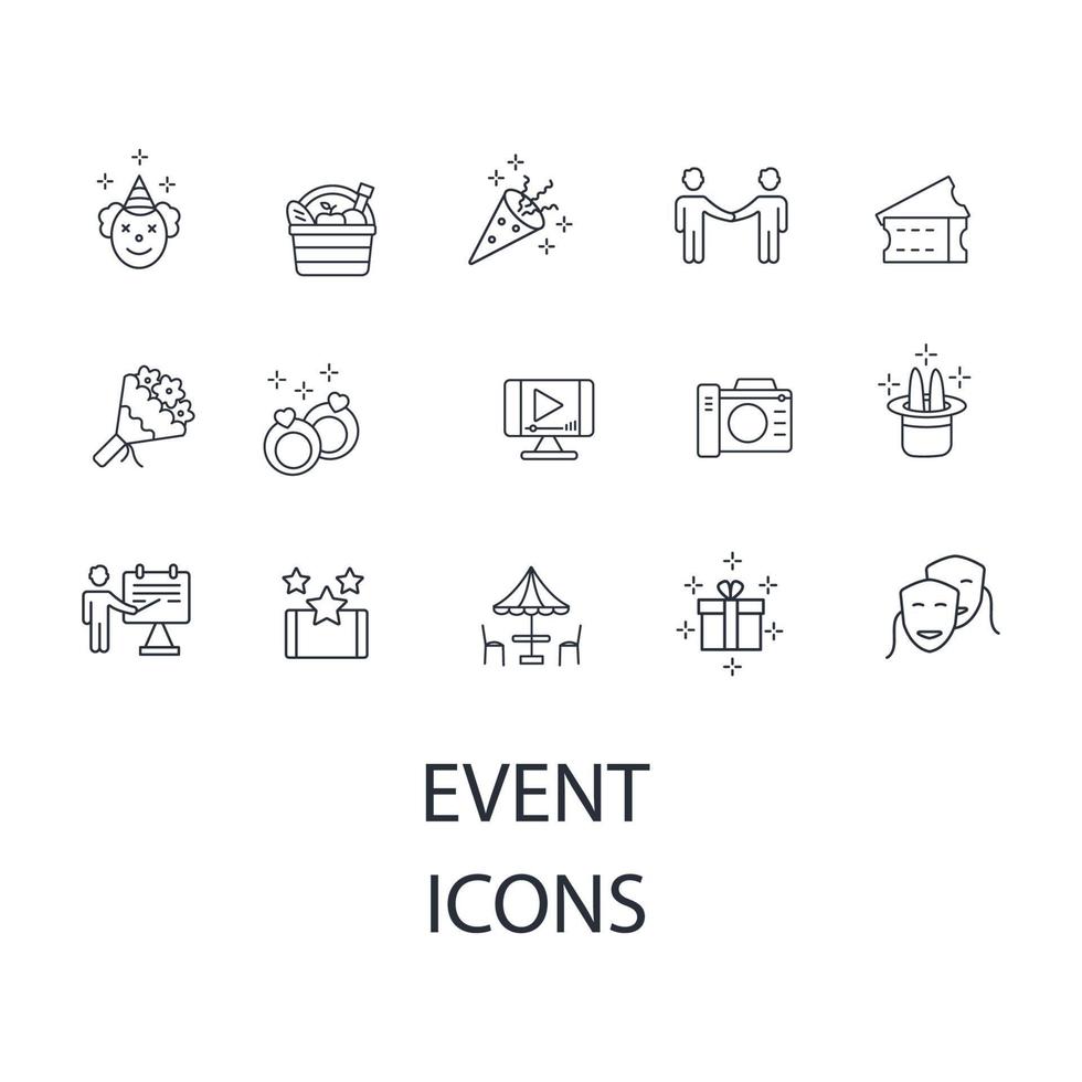 conjunto de ícones de eventos. elementos do vetor de símbolo de pacote de eventos para web infográfico