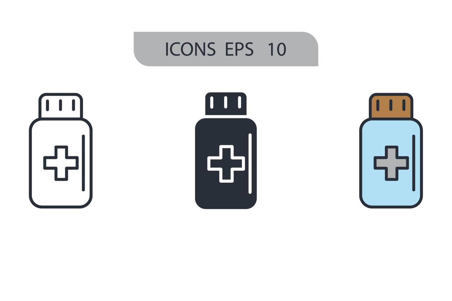 ícones de frasco de comprimidos símbolo elementos do vetor para web infográfico
