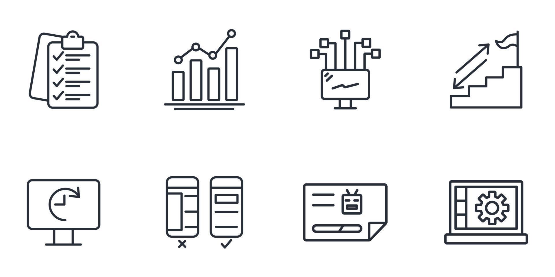 conjunto de ícones de seo. elementos do vetor de símbolo do pacote seo para web infográfico