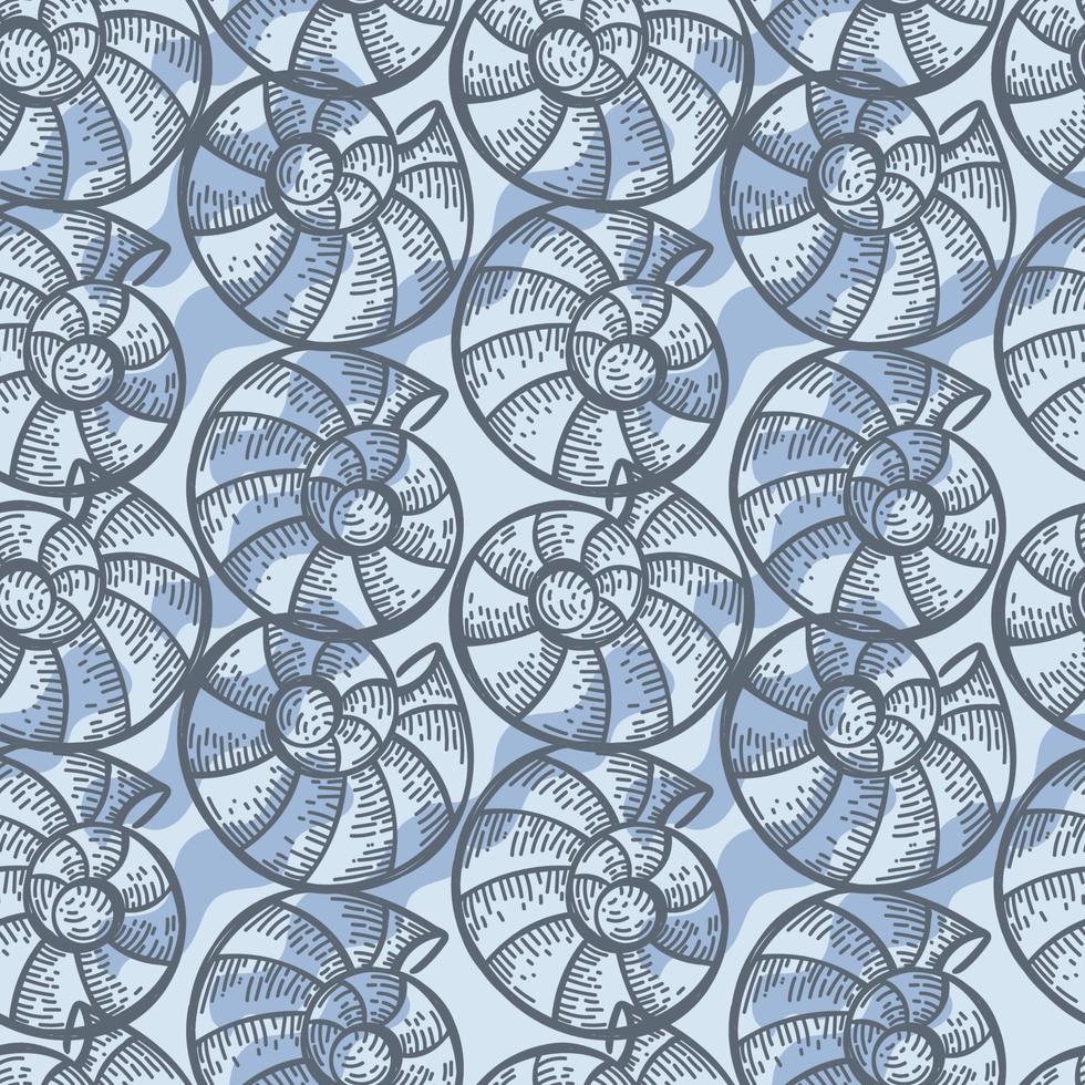 um desenho sem costura, desenhado à mão, de criaturas marinhas em estilo de desenho. conchas e com ondas. fundo branco. isolado. verão. oceano. projeto plano. ilustração vetorial simples vetor