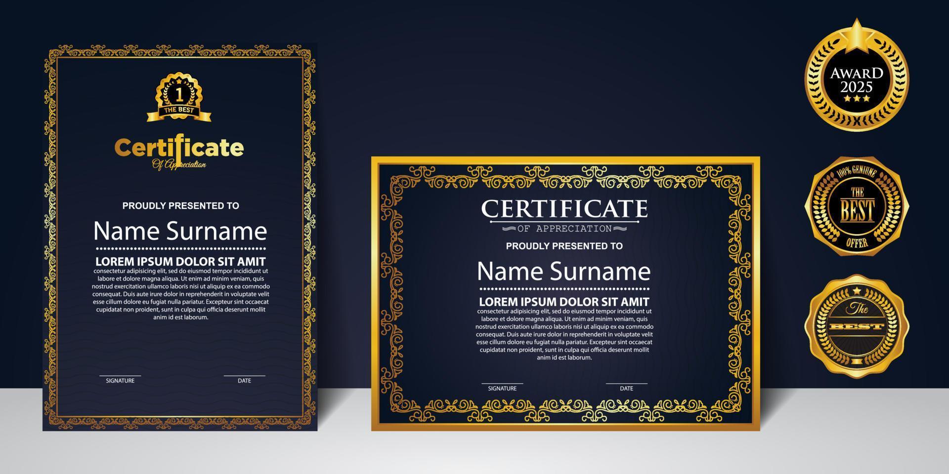 conceito de layout de certificado de design moderno. modelo de certificado de prêmio de vetor de fundo de diploma de design moderno elegante simples, elegante e luxuoso