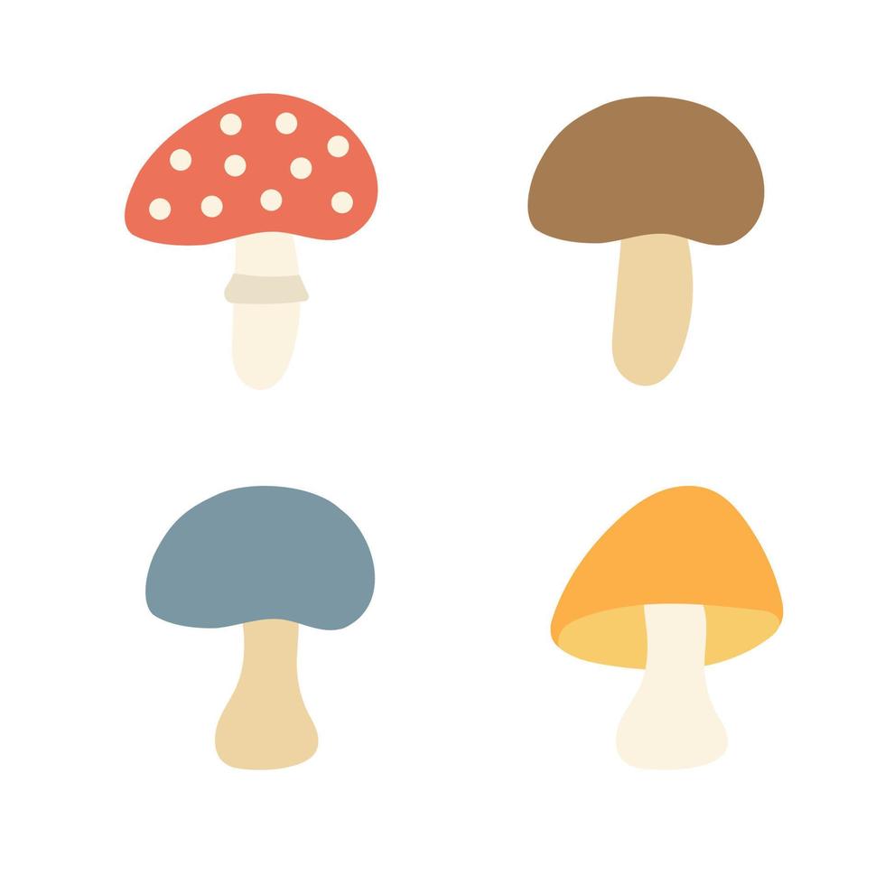 cogumelos bonitos desenhados à mão - conjunto de ilustrações vetoriais doodle. vetor