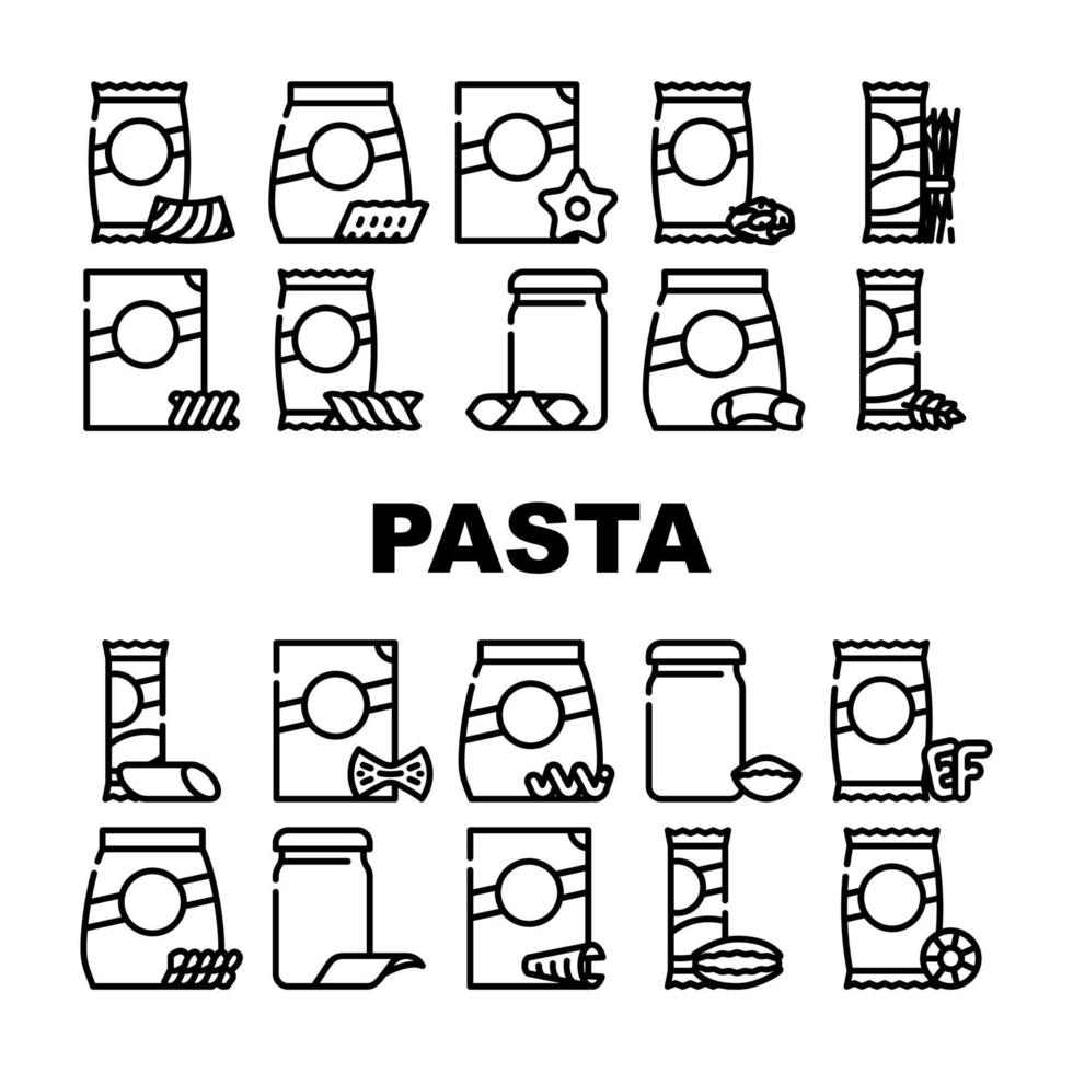 conjunto de ícones de coleção de pacote de comida de macarrão vetor