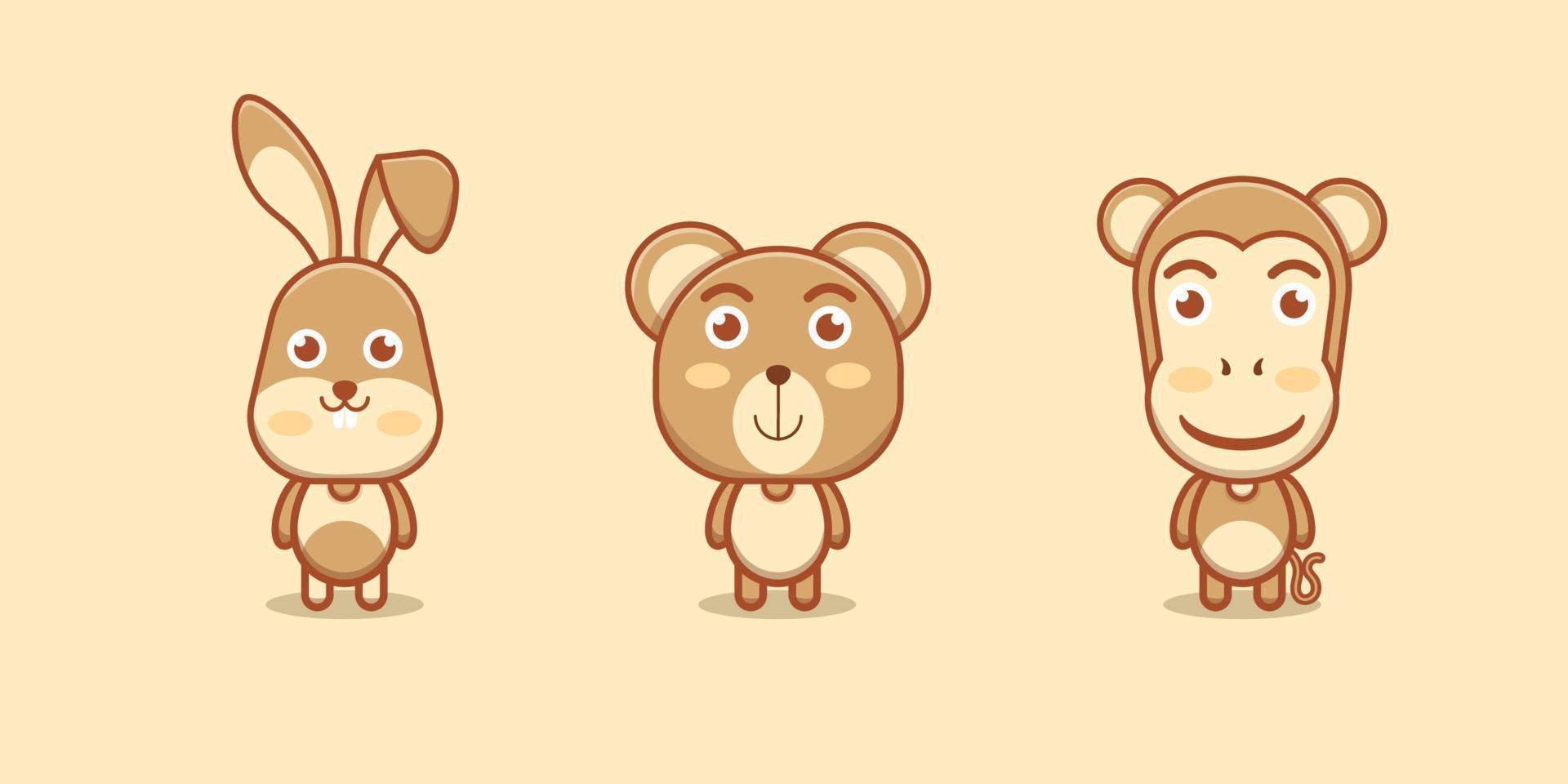 urso coelho kawaii e personagem animal macaco vetor
